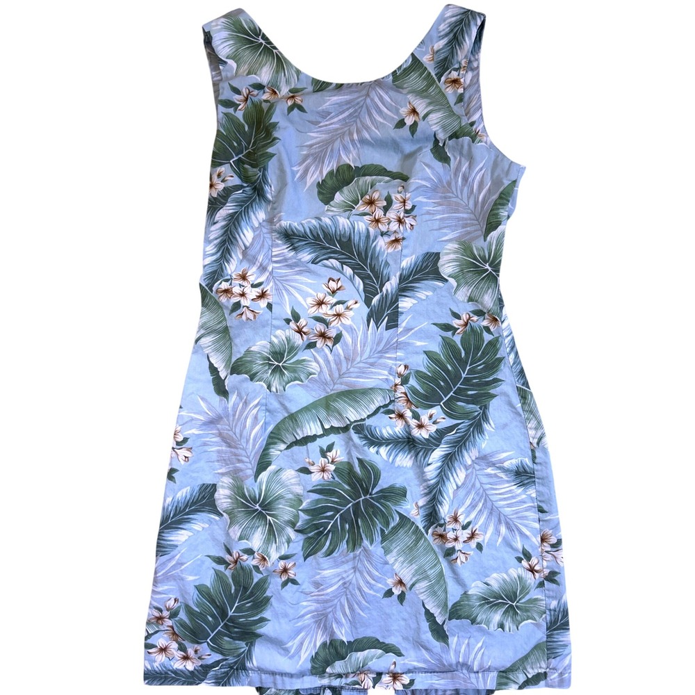 Aloha Republic Dress Kids S Blue Tropical Floral Leaf Print Sleeveless Cotton